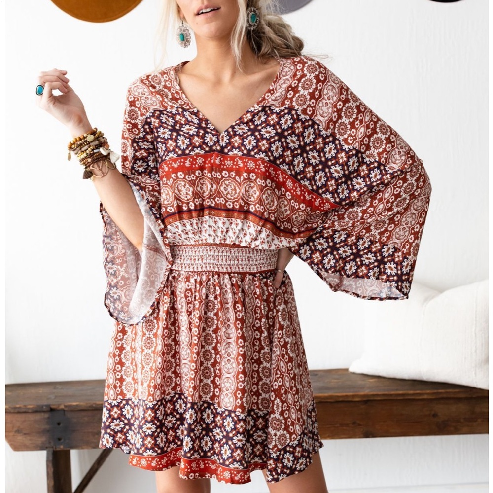 Cheyenne smocked flare sleeve dress